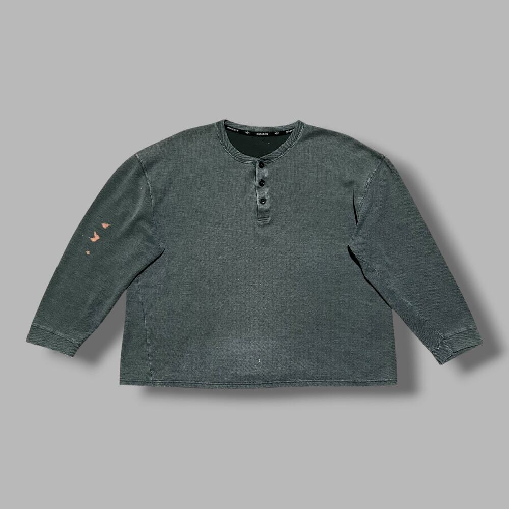 Vintage Thrashed Thermal Shirt Henley Long Sleeve Sun Faded Gray y2k Boxy